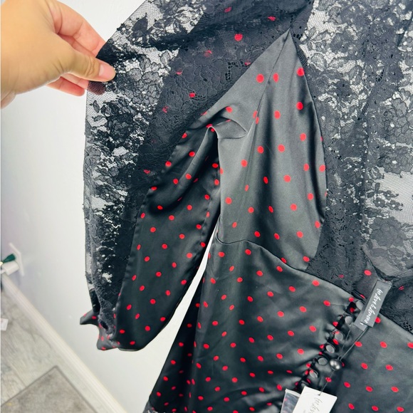 For Love and Lemons x Victorias Secret Red Polka dot Satin Lace Robe/Dress - Picture 8 of 10